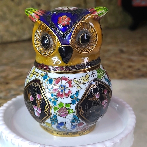 Vintage Cloisonne Owl Trinket Box - Picture 1 of 6